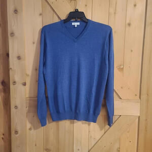Peter Millar Mens Soft Merino Wool Blend Pullover V-Neck Sweater Medium  Blue